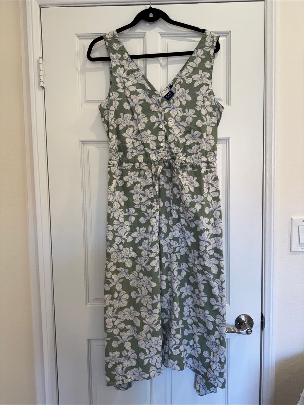 GAP Olive Sage Floral Tie-Front Midi Dress